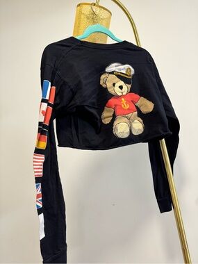 Black Cropped Long-Sleeve Top with Nautical Teddy